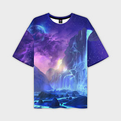 Мужская футболка оверсайз Фантастический пейзаж Водопад Неон