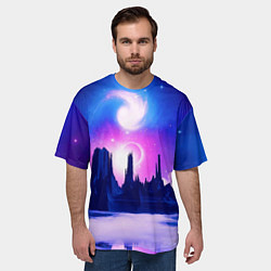 Футболка оверсайз мужская Фантастический пейзаж Неон Космос, цвет: 3D-принт — фото 2