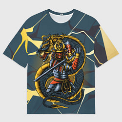 Мужская футболка оверсайз Самурай с драконом