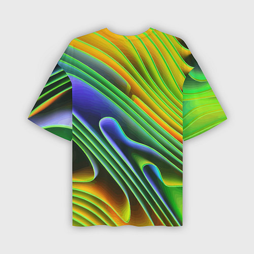 Мужская футболка оверсайз Цветные неоновые полосы Абстракция Color neon patt / 3D-принт – фото 2