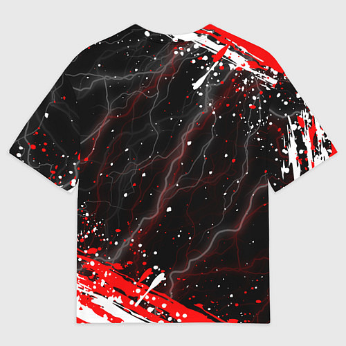 Мужская футболка оверсайз THE WITCHER ВОЛК БРЫЗГИ КРАСОК МОЛНИИ / 3D-принт – фото 2