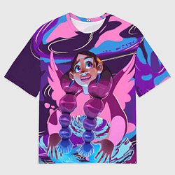 Мужская футболка оверсайз Розовый ангел с косами