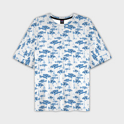 Мужская футболка оверсайз Голубые рыбки ретро принт