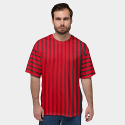 Футболка оверсайз мужская Красно-черный узор в полоску, цвет: 3D-принт — фото 2