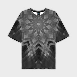Мужская футболка оверсайз Серый геометрический орнамент-калейдоскоп
