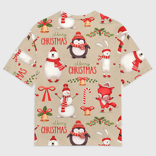 Мужская футболка оверсайз СЧАСТЛИВОГО РОЖДЕСТВА MERRY CHRISTMAS / 3D-принт – фото 2