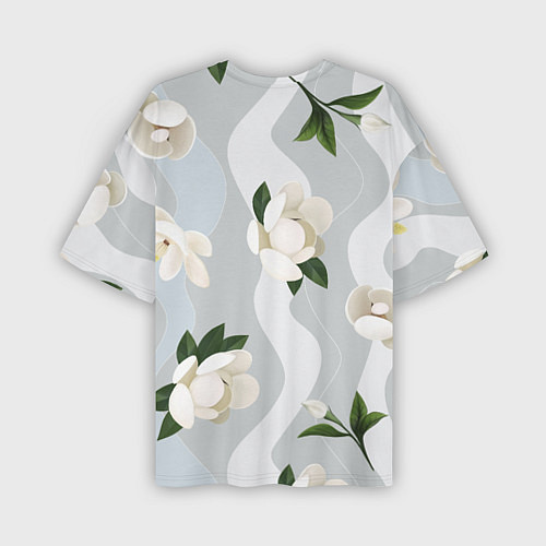 Мужская футболка оверсайз Цветы Белые С Полосами / 3D-принт – фото 2