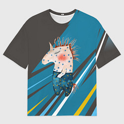 Футболка оверсайз мужская Конь Детский рисунок, цвет: 3D-принт