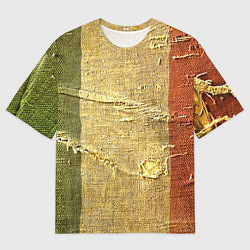 Футболка оверсайз мужская Флаг Италии Мешковина Flag of Italy Burlap, цвет: 3D-принт