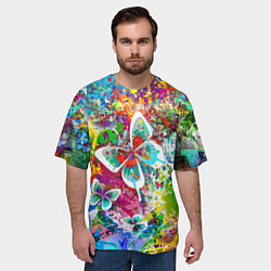 Футболка оверсайз мужская Яркое безумие Бабочки, кляксы, граффити, цвет: 3D-принт — фото 2