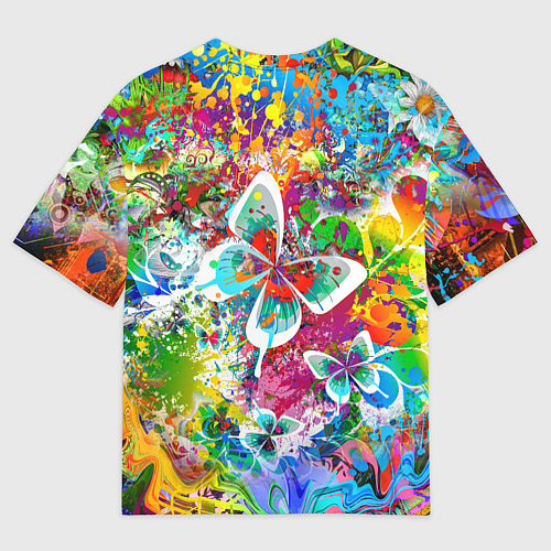 Мужская футболка оверсайз Яркое безумие Бабочки, кляксы, граффити / 3D-принт – фото 2