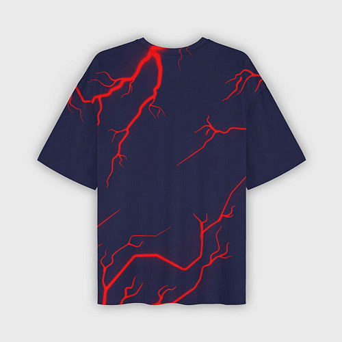 Мужская футболка оверсайз Символ AUDI на фоне грозы / 3D-принт – фото 2