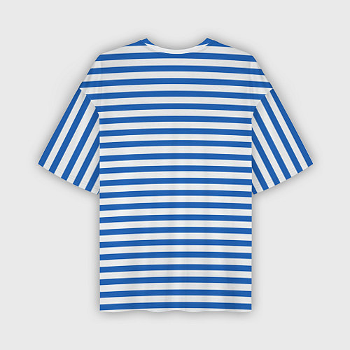 Мужская футболка оверсайз Морская тельняшка - бело-синие полосы и якорь / 3D-принт – фото 2