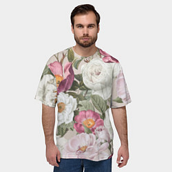 Футболка оверсайз мужская Цветы Розовый Сад Пион и Роз, цвет: 3D-принт — фото 2