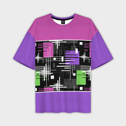 Мужская футболка оверсайз Розово-фиолетовый геометрические фигуры и полосы
