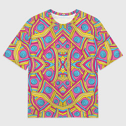 Мужская футболка оверсайз Разноцветный и яркий узор в дудл стиле