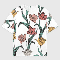 Футболка оверсайз мужская Цветы Разноцветные Тюльпаны, цвет: 3D-принт