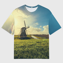 Мужская футболка оверсайз Мельница в поле