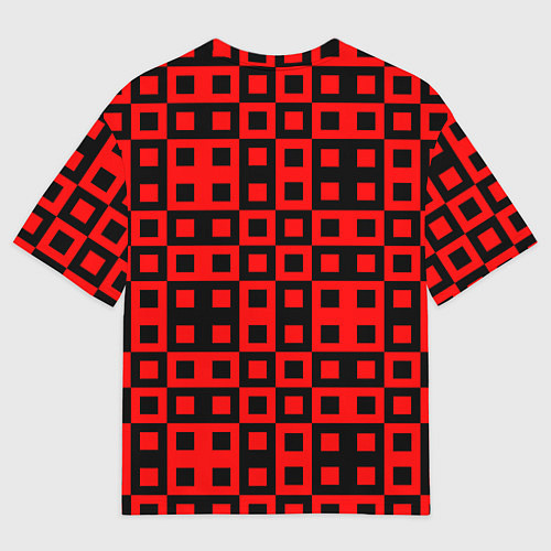 Мужская футболка оверсайз ТЕКСТУРНЫЕ КРАСНО ЧЕРНЫЕ КВАДРАТЫ / 3D-принт – фото 2