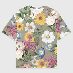 Мужская футболка оверсайз Цветы Красочный Вечерний Узор