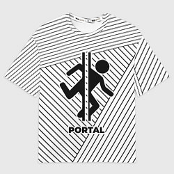 Мужская футболка оверсайз Символ Portal на светлом фоне с полосами