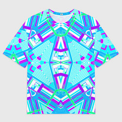 Мужская футболка оверсайз Геометрический орнамент в голубых тонах