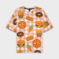 Футболка оверсайз мужская PIZZA DONUT BURGER FRIES ICE CREAM pattern, цвет: 3D-принт