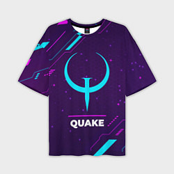 Мужская футболка оверсайз Символ Quake в неоновых цветах на темном фоне