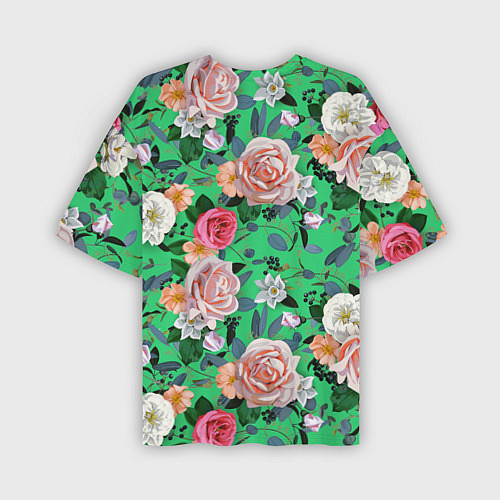 Мужская футболка оверсайз Нежные розы на изумрудном фоне / 3D-принт – фото 2