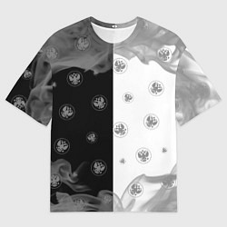 Мужская футболка оверсайз РОССИЯ - ГЕРБ Огонь Паттерн