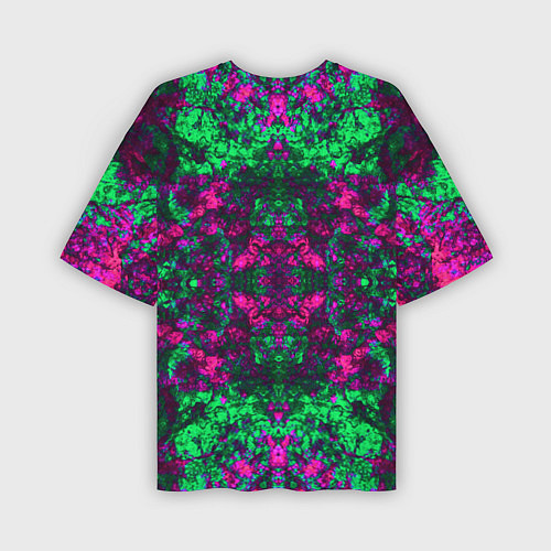 Мужская футболка оверсайз Абстрактный зелено-малиновый симметричный узор / 3D-принт – фото 2
