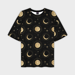Мужская футболка оверсайз Солнце луна звезды ночное небо космос астрономия