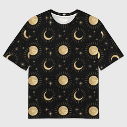Мужская футболка оверсайз Солнце луна звезды ночное небо космос астрономия
