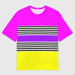 Мужская футболка оверсайз Яркие неоновые полосы в сочетании с черно-белыми п