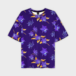 Мужская футболка оверсайз Цветы Фиолетовые Ирисы На Синем Фоне