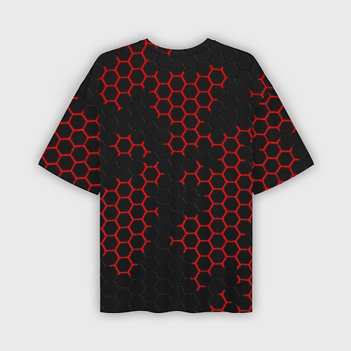 Мужская футболка оверсайз НАНОКОСТЮМ Black and Red Hexagon Гексагоны / 3D-принт – фото 2