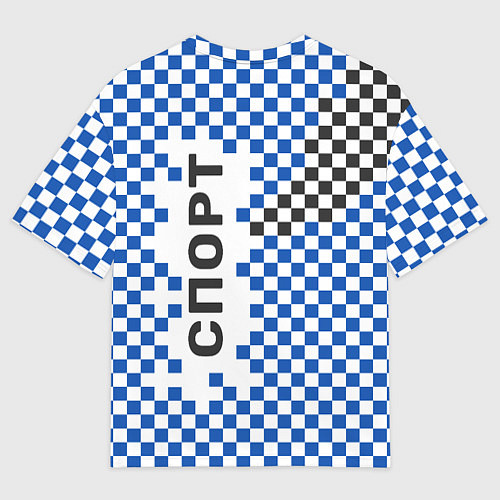 Мужская футболка оверсайз Спорт - бело-сине-чёрный клетчатый вариант / 3D-принт – фото 2