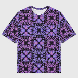 Мужская футболка оверсайз Розово-фиолетовый цветочный орнамент на черном