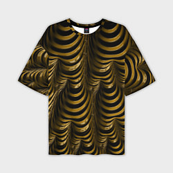 Мужская футболка оверсайз Черная с золотым оптическая иллюзия Абстракция