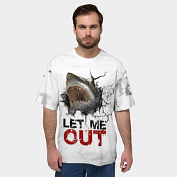 Футболка оверсайз мужская Акула Let me out - пасть акулы, цвет: 3D-принт — фото 2