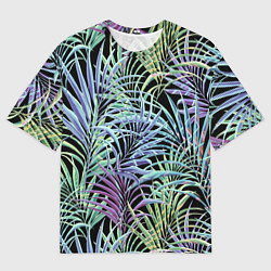 Мужская футболка оверсайз Разноцветные Листья Пальм В Ночных Джунглях