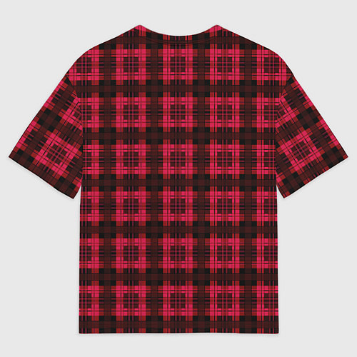 Мужская футболка оверсайз Красно-черный узор в клетку шотландка / 3D-принт – фото 2