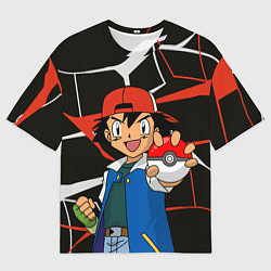 Мужская футболка оверсайз Эш Кетчум с покебол -шаром