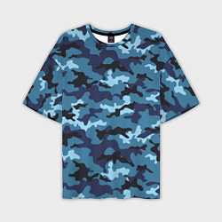 Футболка оверсайз мужская Камуфляж Тёмно-Синий Camouflage Dark-Blue, цвет: 3D-принт