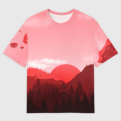 Мужская футболка оверсайз Закат в горах в розовых тонах