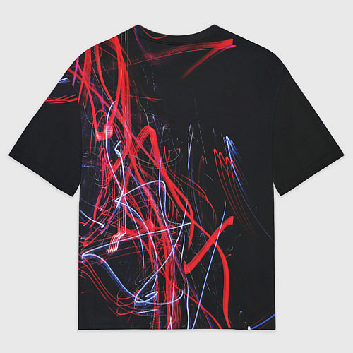 Мужская футболка оверсайз Неоновые лучи в абстракции - Красный и синий / 3D-принт – фото 2