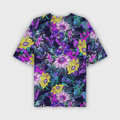 Мужская футболка оверсайз Цветы Жёлто-Фиолетовые / 3D-принт – фото 2