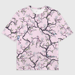 Мужская футболка оверсайз Цветы Сакуры и Птицы На Ветках