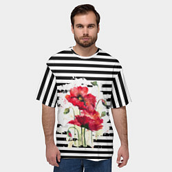 Футболка оверсайз мужская Red poppies Акварельные цветы, цвет: 3D-принт — фото 2