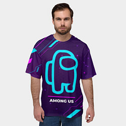 Футболка оверсайз мужская Символ Among Us в неоновых цветах на темном фоне, цвет: 3D-принт — фото 2
